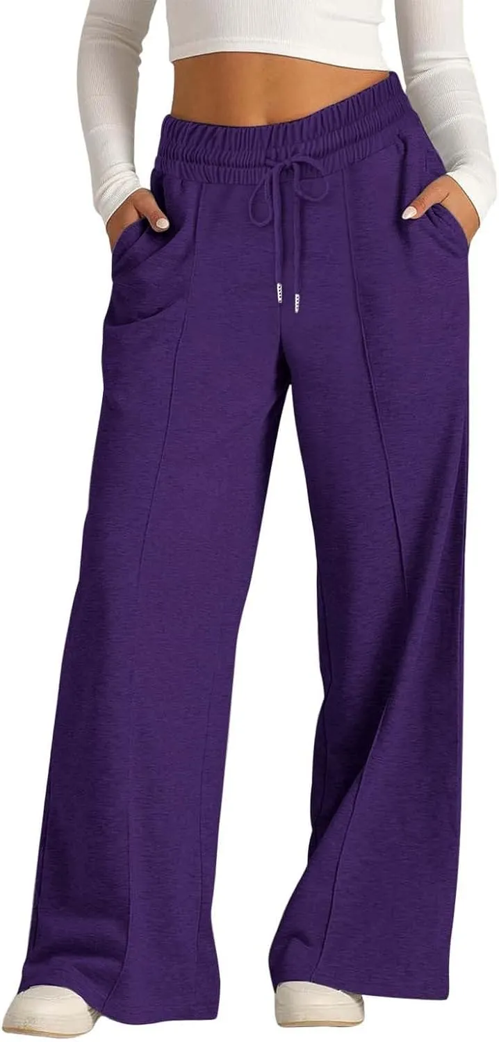 Wide Leg Sweatpants Women High Waisted Baggy Sweat Pants Elastic Drawstring Loose Running Lounge Pants with Pockets