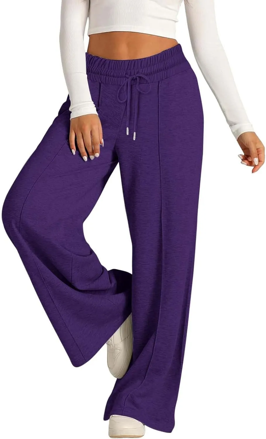 Wide Leg Sweatpants Women High Waisted Baggy Sweat Pants Elastic Drawstring Loose Running Lounge Pants with Pockets