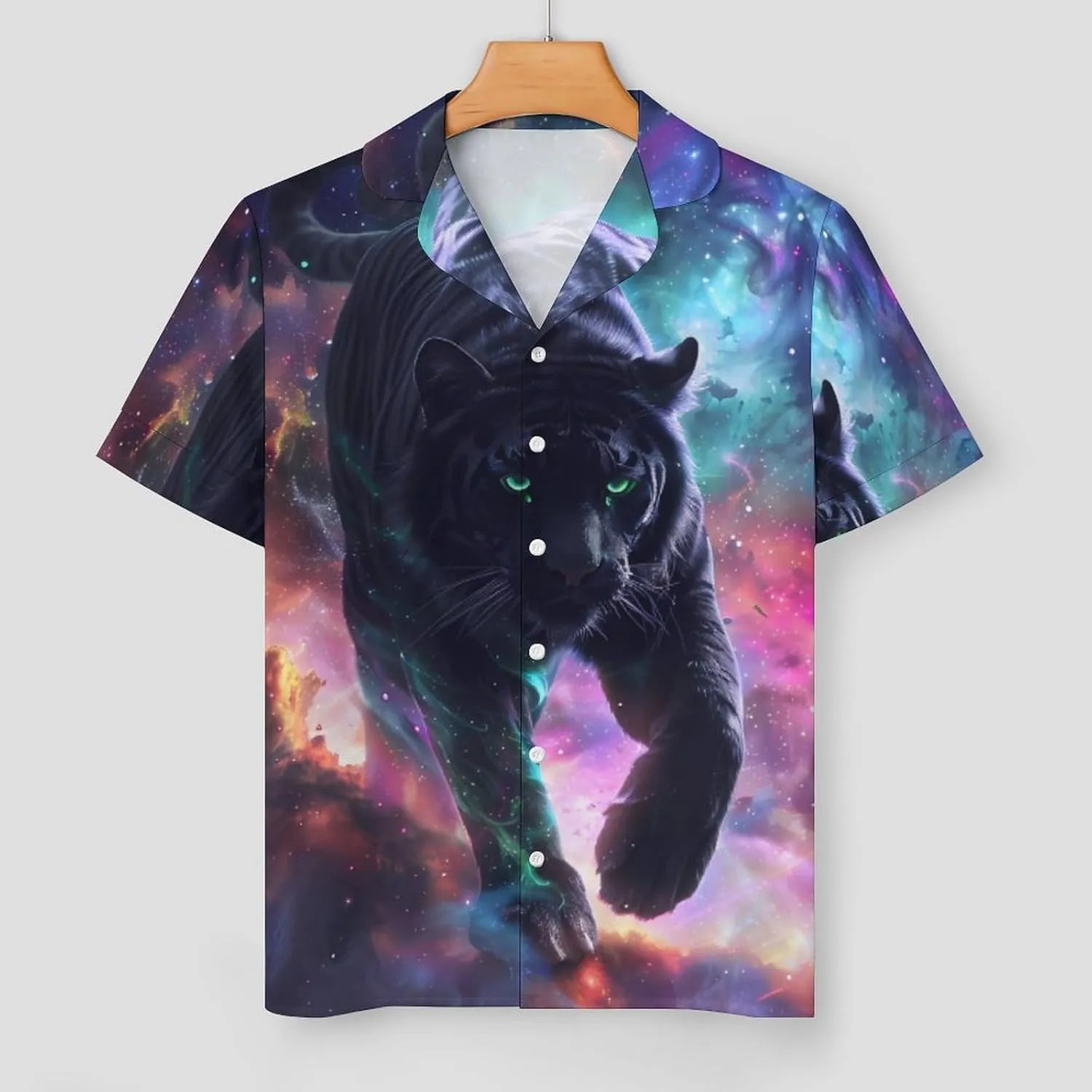Wildlife Tiger Galaxy Women's Satin Pajama Set Short Sleeve Button Down Sleepwear Loungewear Pj Set