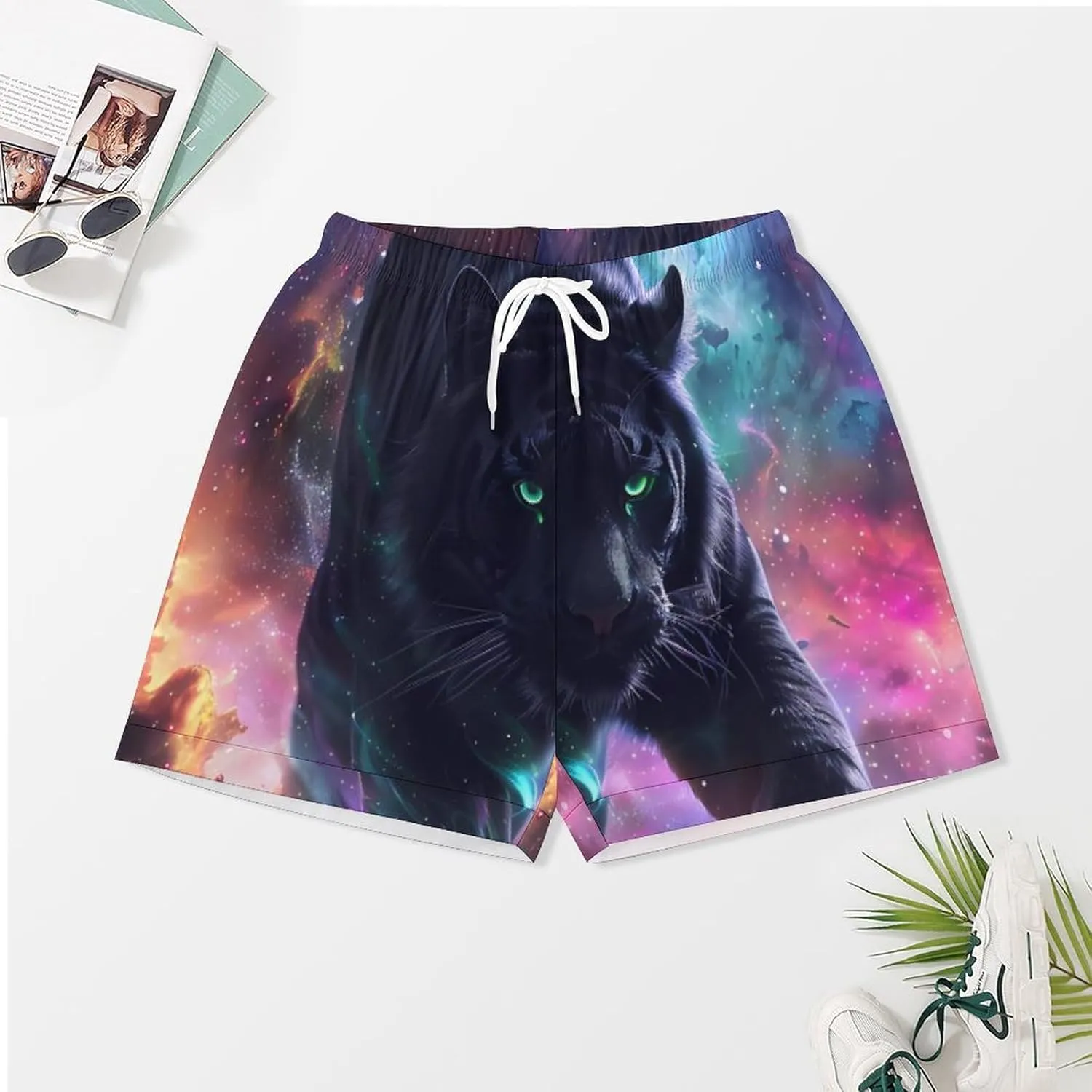 Wildlife Tiger Galaxy Women's Satin Pajama Set Short Sleeve Button Down Sleepwear Loungewear Pj Set