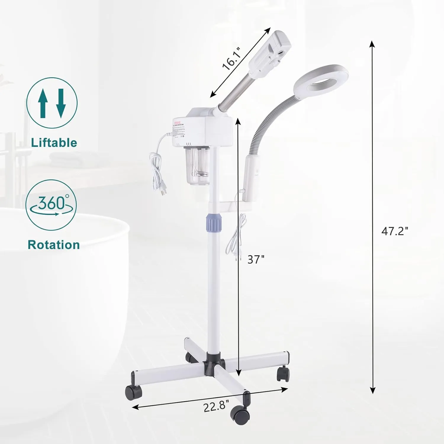 Winado 2 in 1 Professional Facial Steamer with 5X Magnification Lamp & Touch Screen, Esthetician Steamer Humidifier Face Spa Mist Steam for Home Beauty Salon, Personal Skin Care Deep Cleaning, White