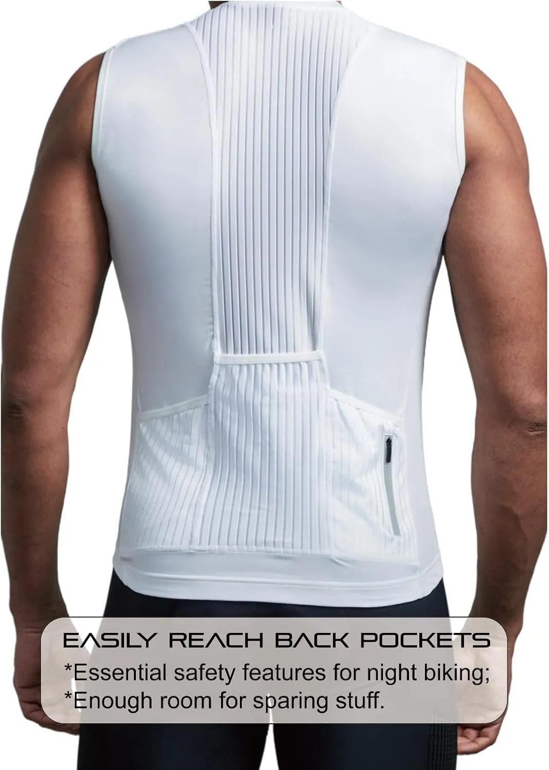Wind Tunnel Fabric Mens Sleeveless Cycling Jersey Tops Cycling Vest Bike Biking Vest, Reflective Pocket