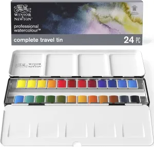 Winsor & Newton Professional Watercolor Paint Set, Lightweight Metal Box, 24 Half Pan