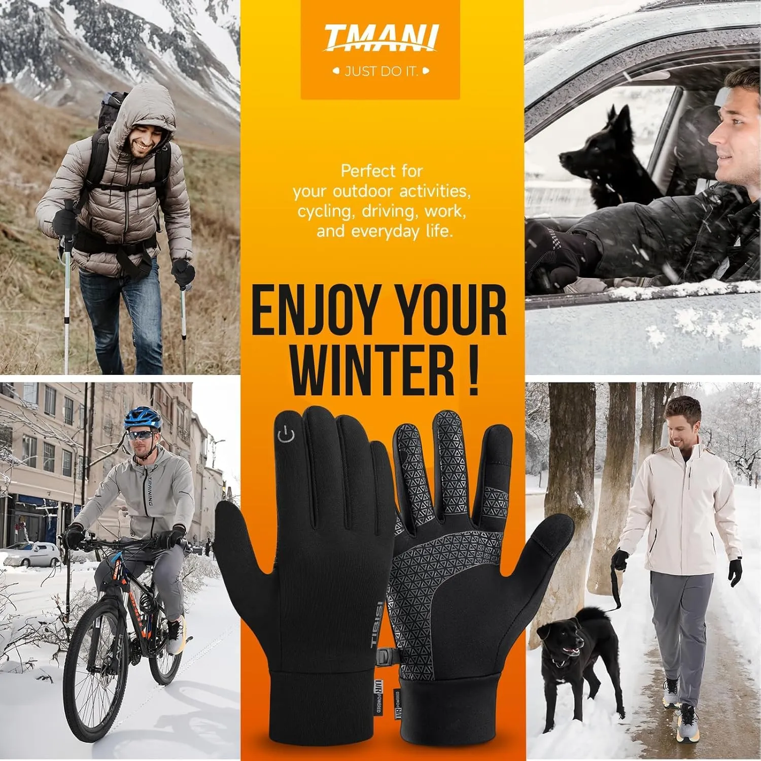 Winter Gloves Women Men, Warm Thermal Running Touchscreen Men Lightweight Walking Anti-Slip for Skiing