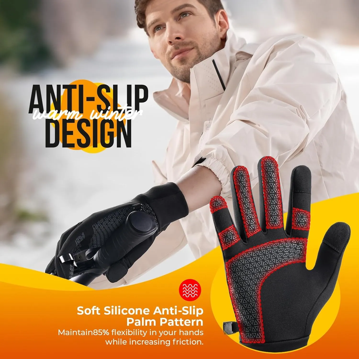 Winter Gloves Women Men, Warm Thermal Running Touchscreen Men Lightweight Walking Anti-Slip for Skiing