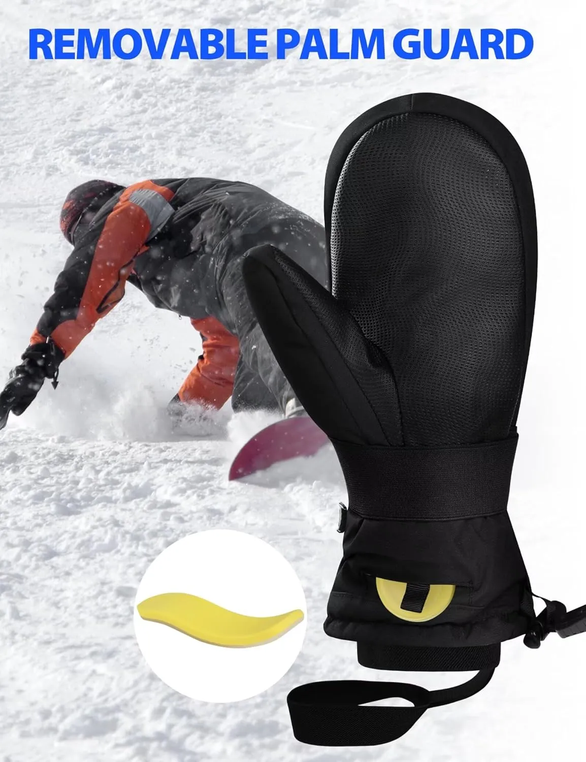 Winter Ski Mittens with Removable Wrist Guard, 3M Thinsulate Snow Mittens with Inside Glove Liners, Waterproof Windproof Touchscreen Snowboard Mitten for Men Women, 5-Layer Thermal Cold Weather