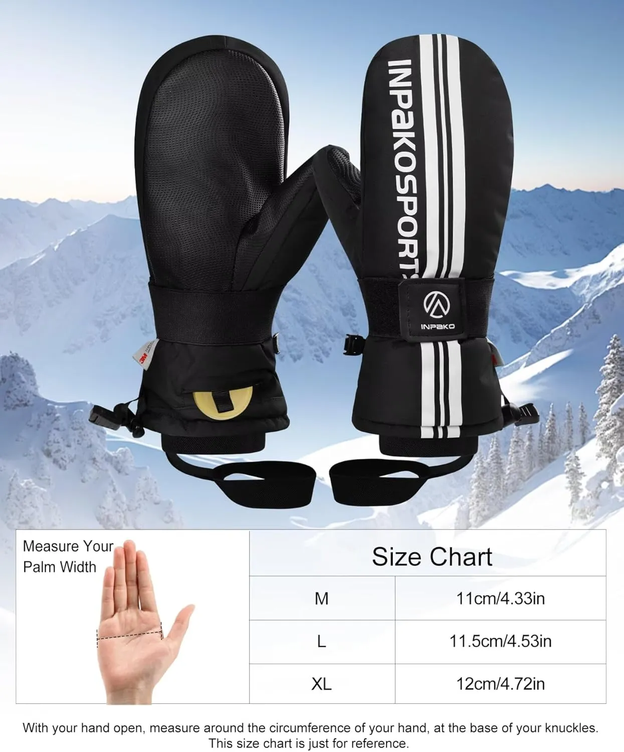 Winter Ski Mittens with Removable Wrist Guard, 3M Thinsulate Snow Mittens with Inside Glove Liners, Waterproof Windproof Touchscreen Snowboard Mitten for Men Women, 5-Layer Thermal Cold Weather