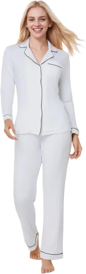 Women Long Sleeve Pajama Set Modal Button Down 2-Piece Pjs Pants Sleepwear Lounge Set