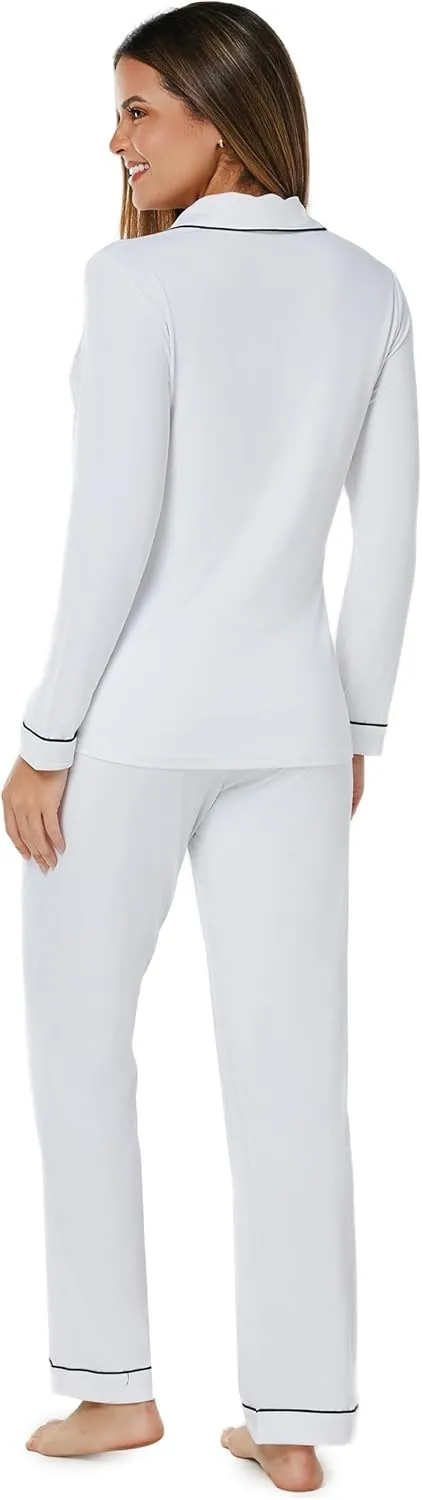 Women Long Sleeve Pajama Set Modal Button Down 2-Piece Pjs Pants Sleepwear Lounge Set