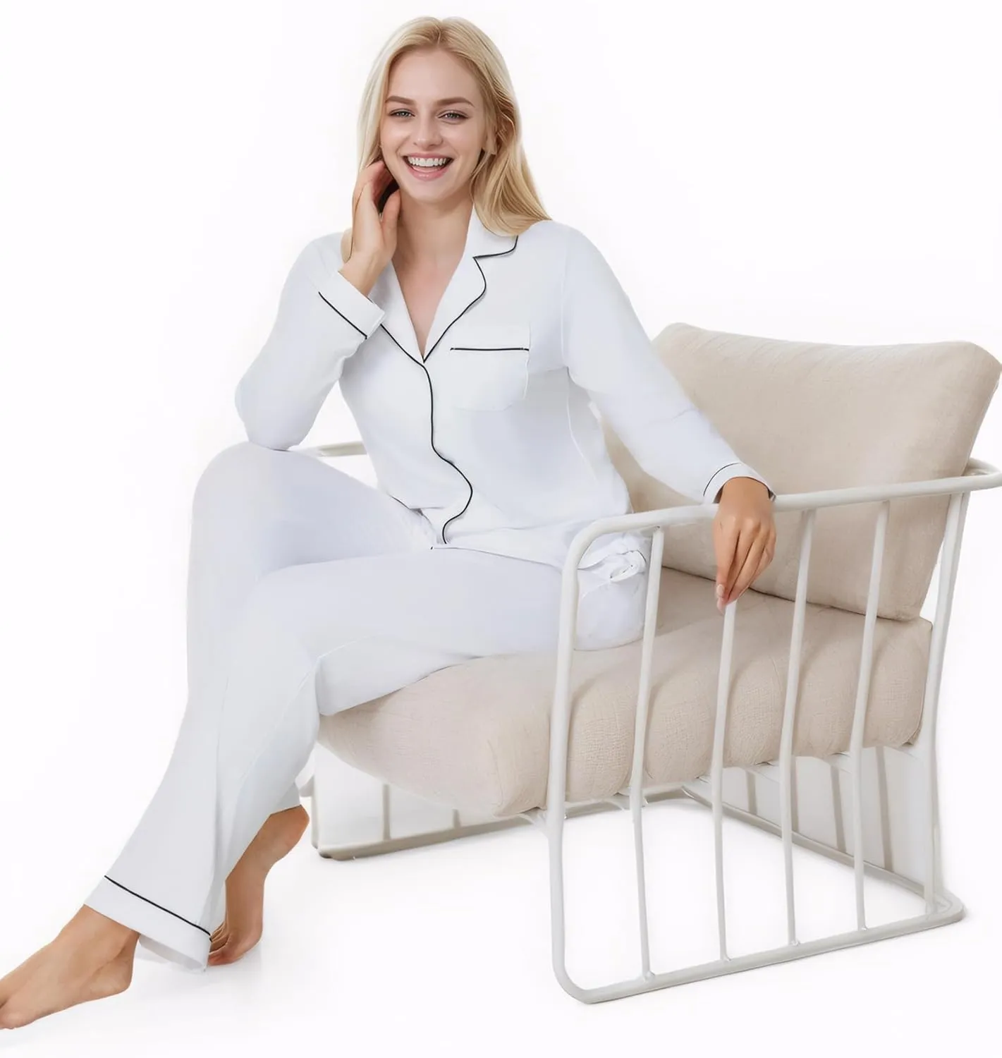 Women Long Sleeve Pajama Set Modal Button Down 2-Piece Pjs Pants Sleepwear Lounge Set