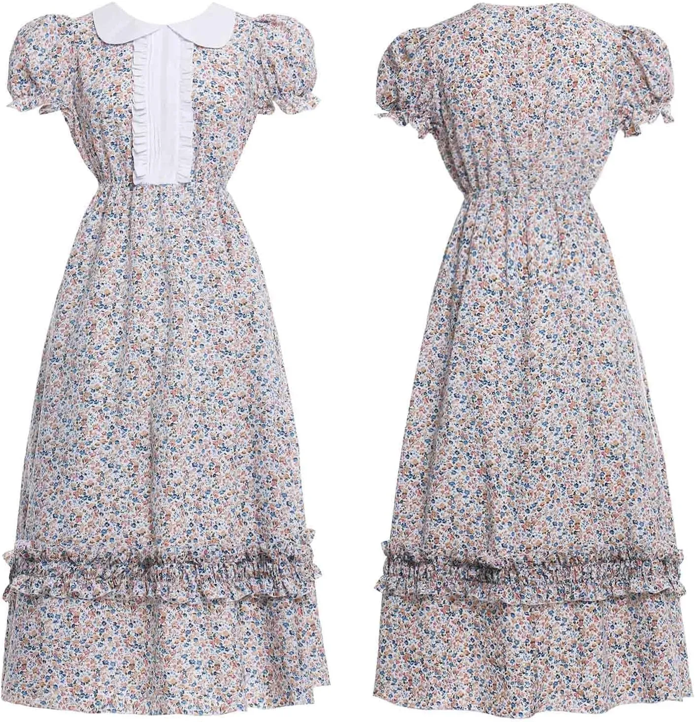 Women Pioneer Colonial Dress Floral Prairie Dresses Pilgrim Costume