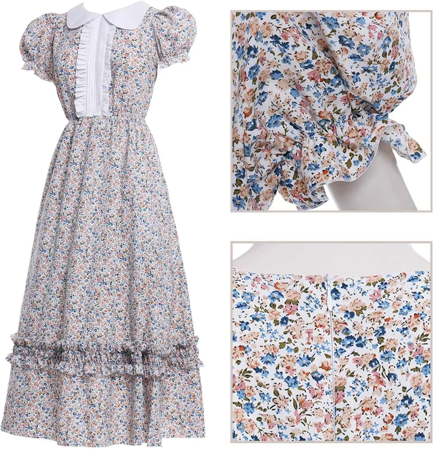 Women Pioneer Colonial Dress Floral Prairie Dresses Pilgrim Costume