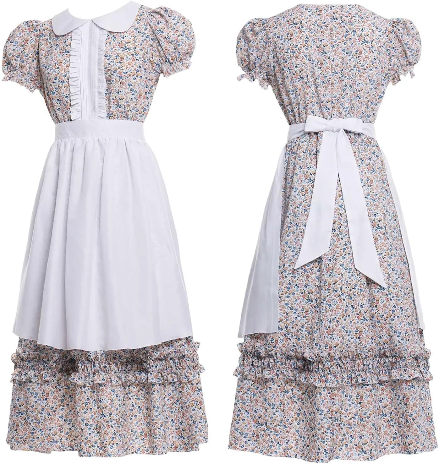 Women Pioneer Colonial Dress Floral Prairie Dresses Pilgrim Costume