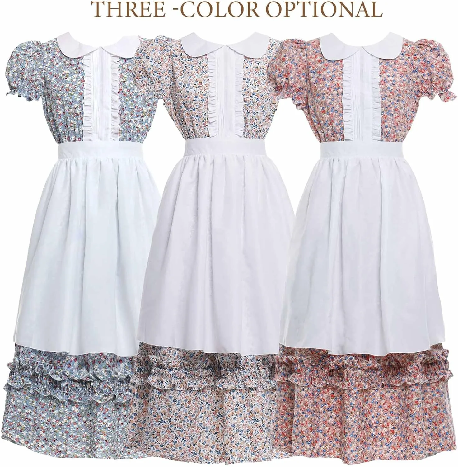 Women Pioneer Colonial Dress Floral Prairie Dresses Pilgrim Costume