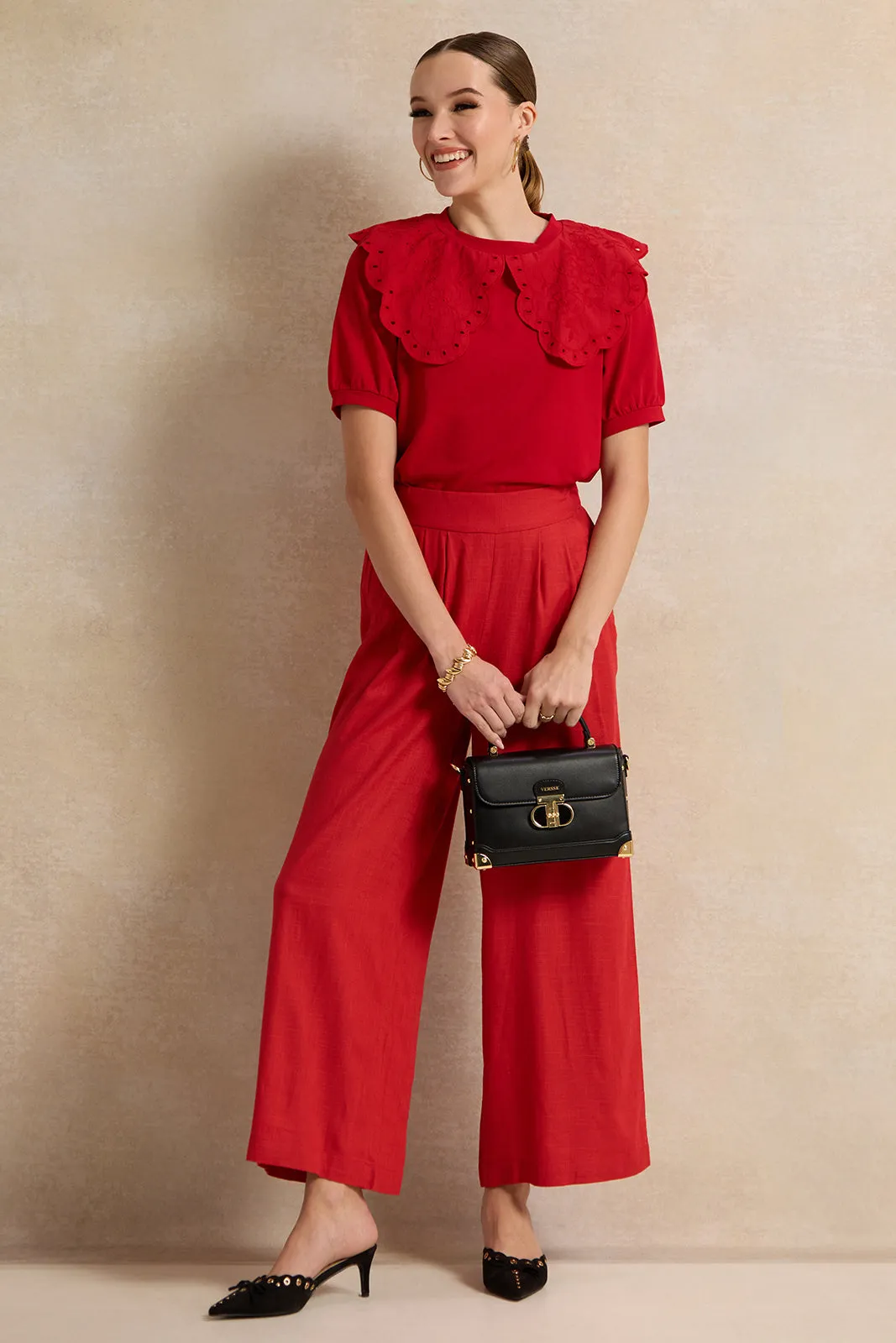 Women Red Embossed Top