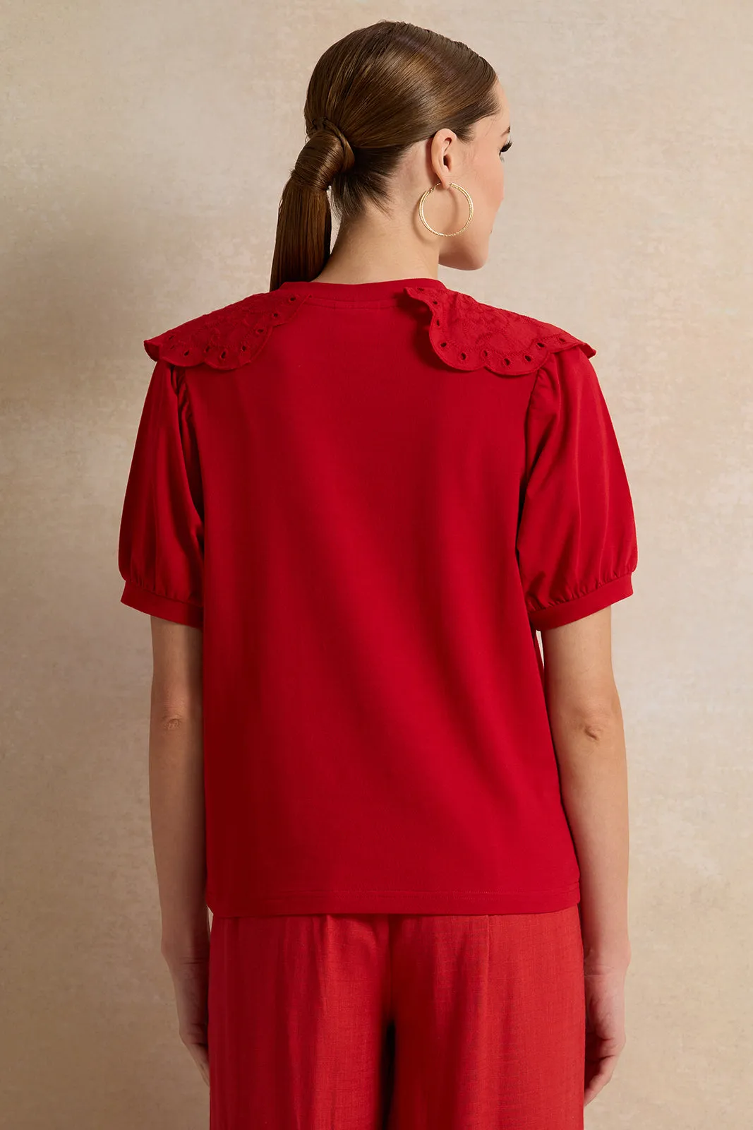 Women Red Embossed Top