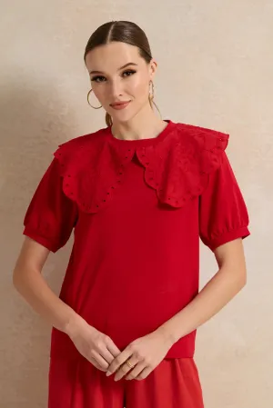 Women Red Embossed Top