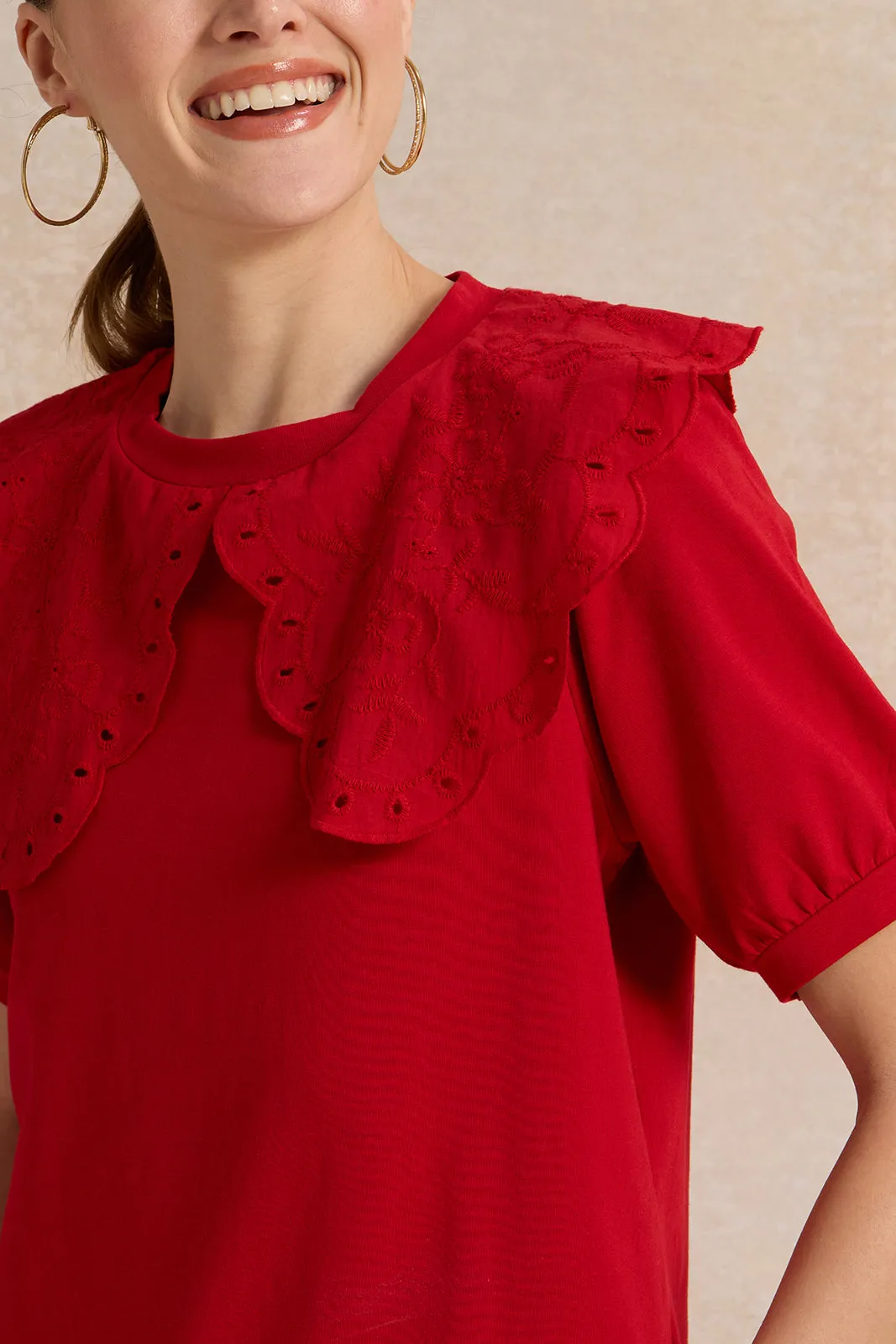 Women Red Embossed Top