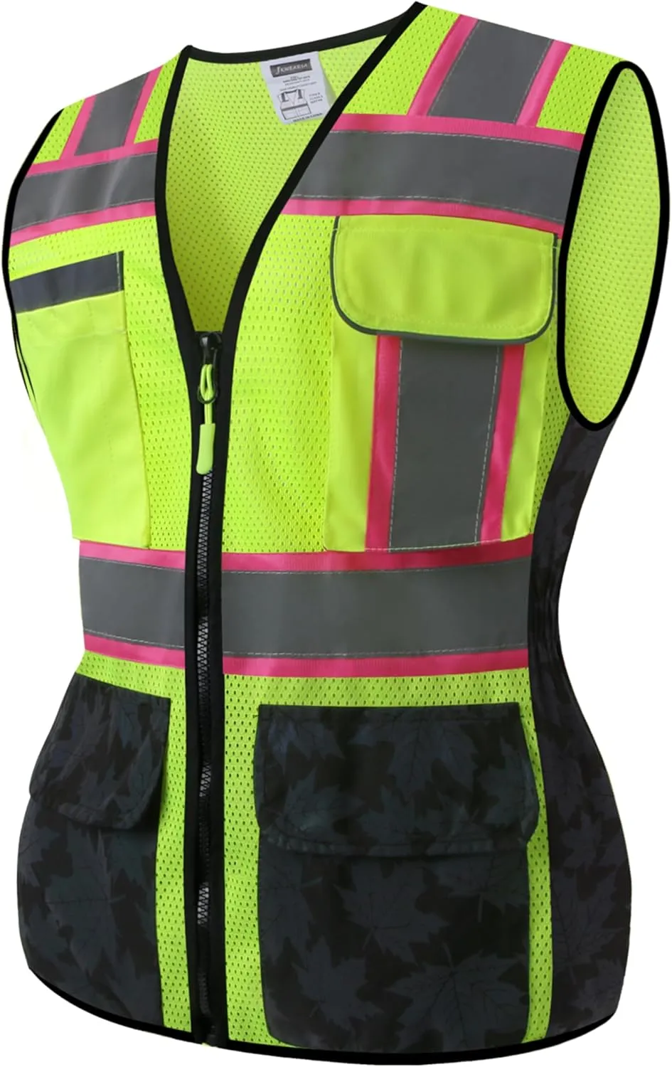 Women Safety Vest, Multi Pockets High Visibility Reflective Breathable Mesh Work Vest For Lady, Durable Zipper