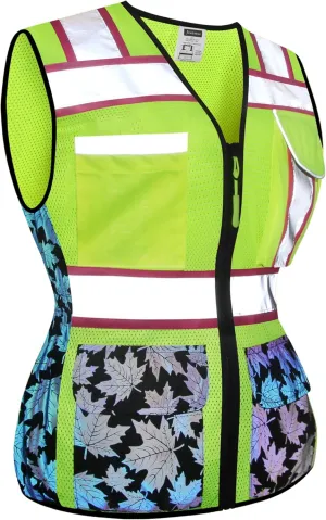 Women Safety Vest, Multi Pockets High Visibility Reflective Breathable Mesh Work Vest For Lady, Durable Zipper