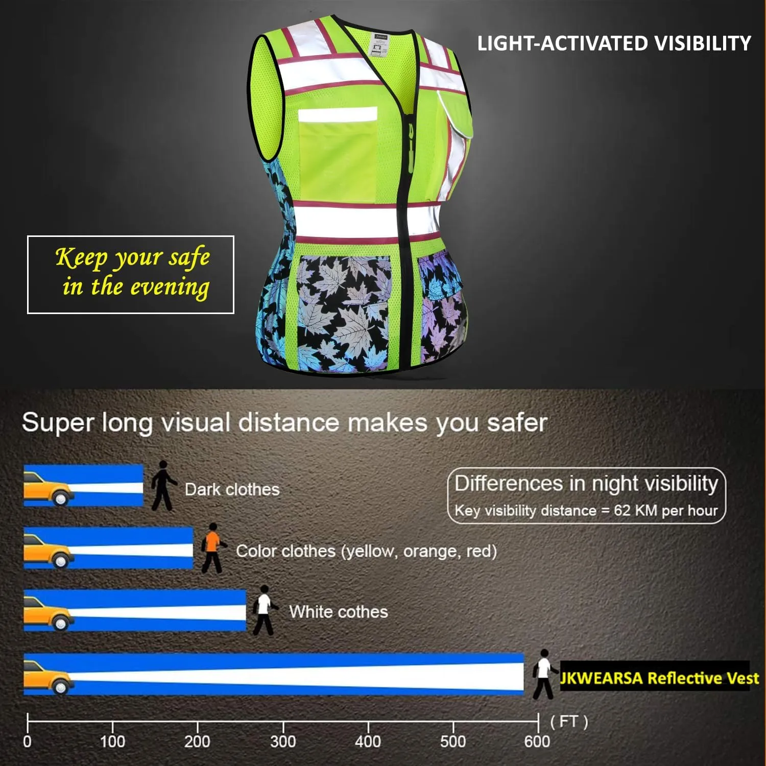 Women Safety Vest, Multi Pockets High Visibility Reflective Breathable Mesh Work Vest For Lady, Durable Zipper