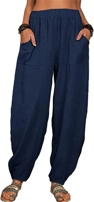 Women Wide Leg Linen Pants 2025 Summer Casual High Waisted Palazzo Pant Loose Ruched Trouser with Pocket