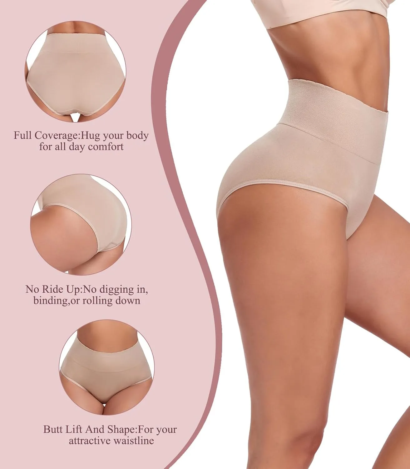 Women's Briefs Underwear High Waist Tummy Control Full Coverage Panties, Ladies Postpartum Underpants 5 Pack