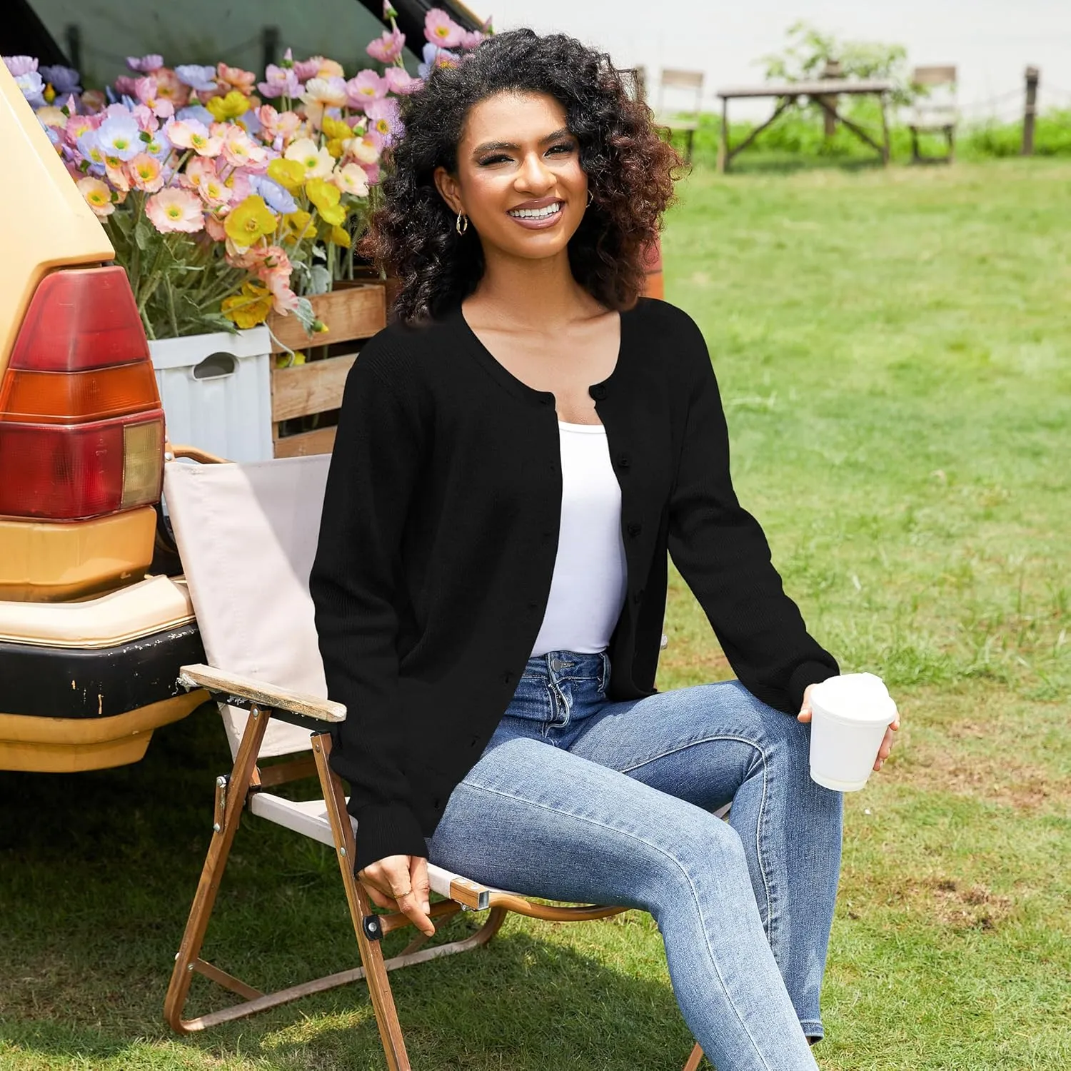 Women's Crew Neck Cardigan Button Down Long Sleeve Soft Knit Sweater Top Outwear Coat