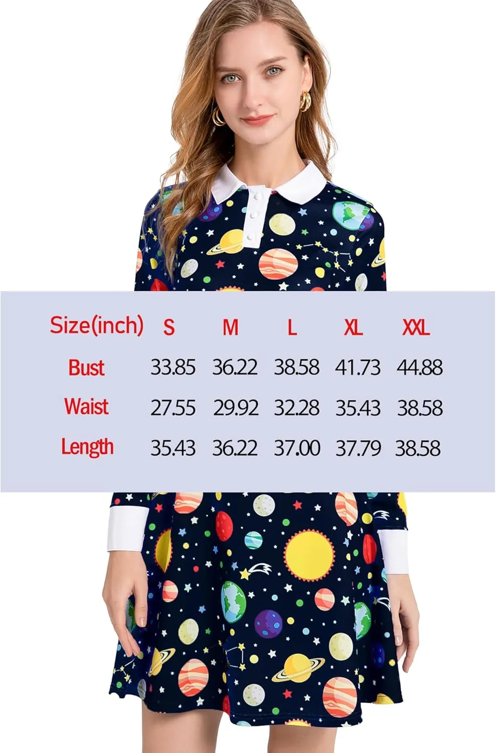 Womens Long Sleeve Peter Pan Collar Fit and Flare Above Knee Aline Halloween Dress