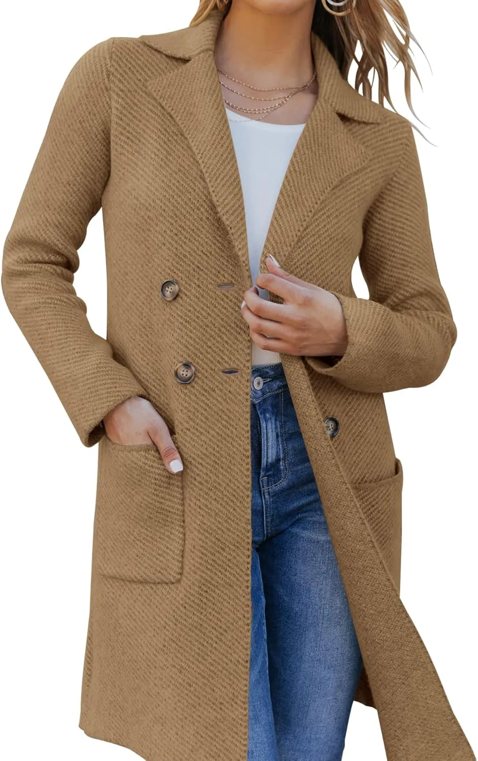 Womens Open Front Knit Cardigans Long Sleeve Casual Button Down Sweater Coat with Pockets