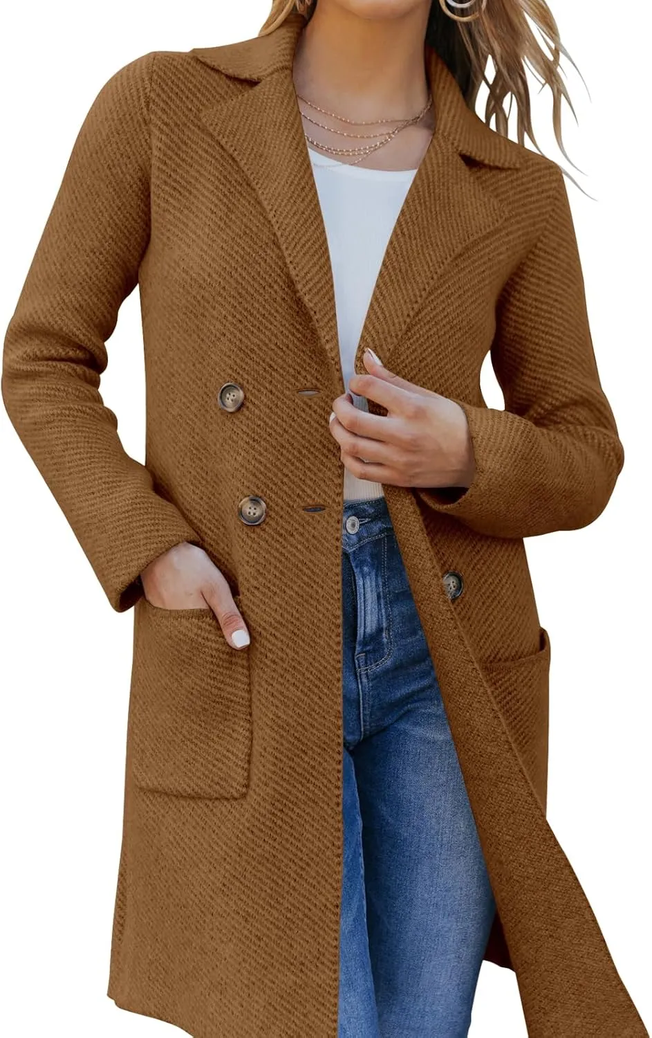 Womens Open Front Knit Cardigans Long Sleeve Casual Button Down Sweater Coat with Pockets