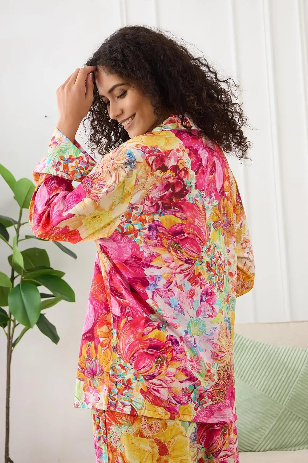Womens Pajamas Set 2 Piece Long Sleeve Sleepwear Button Down Pjs Lounge Set Nightwear with Pockets