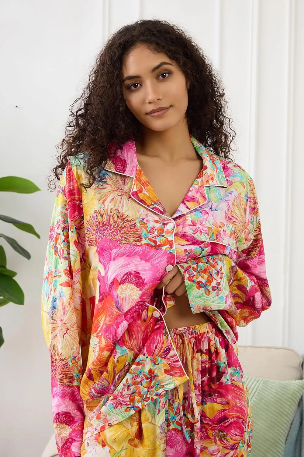 Womens Pajamas Set 2 Piece Long Sleeve Sleepwear Button Down Pjs Lounge Set Nightwear with Pockets