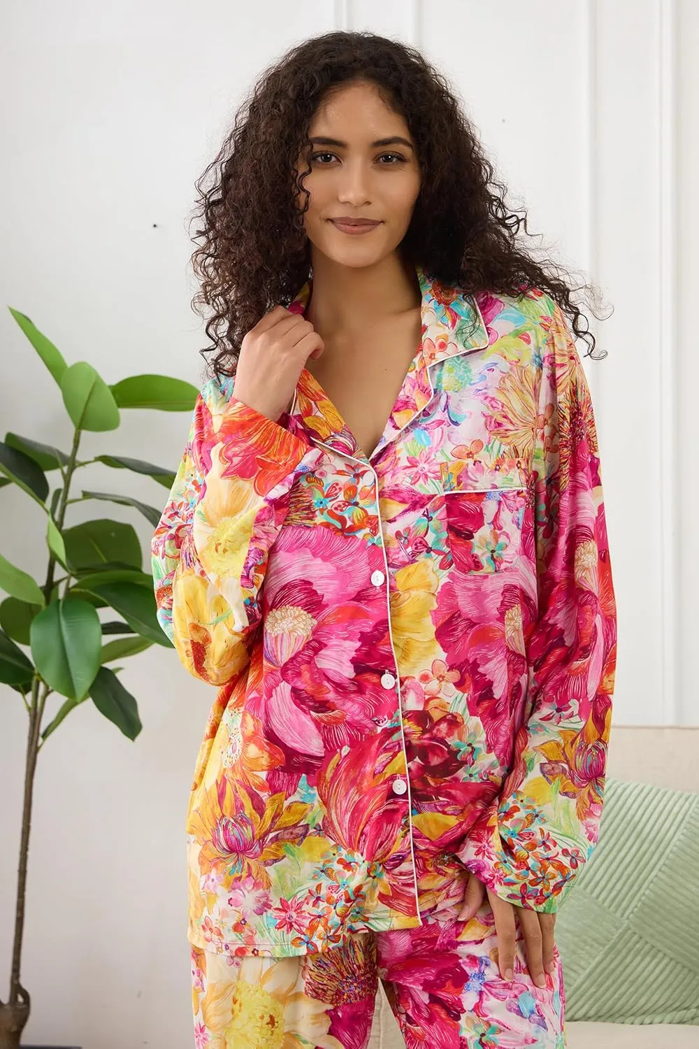 Womens Pajamas Set 2 Piece Long Sleeve Sleepwear Button Down Pjs Lounge Set Nightwear with Pockets