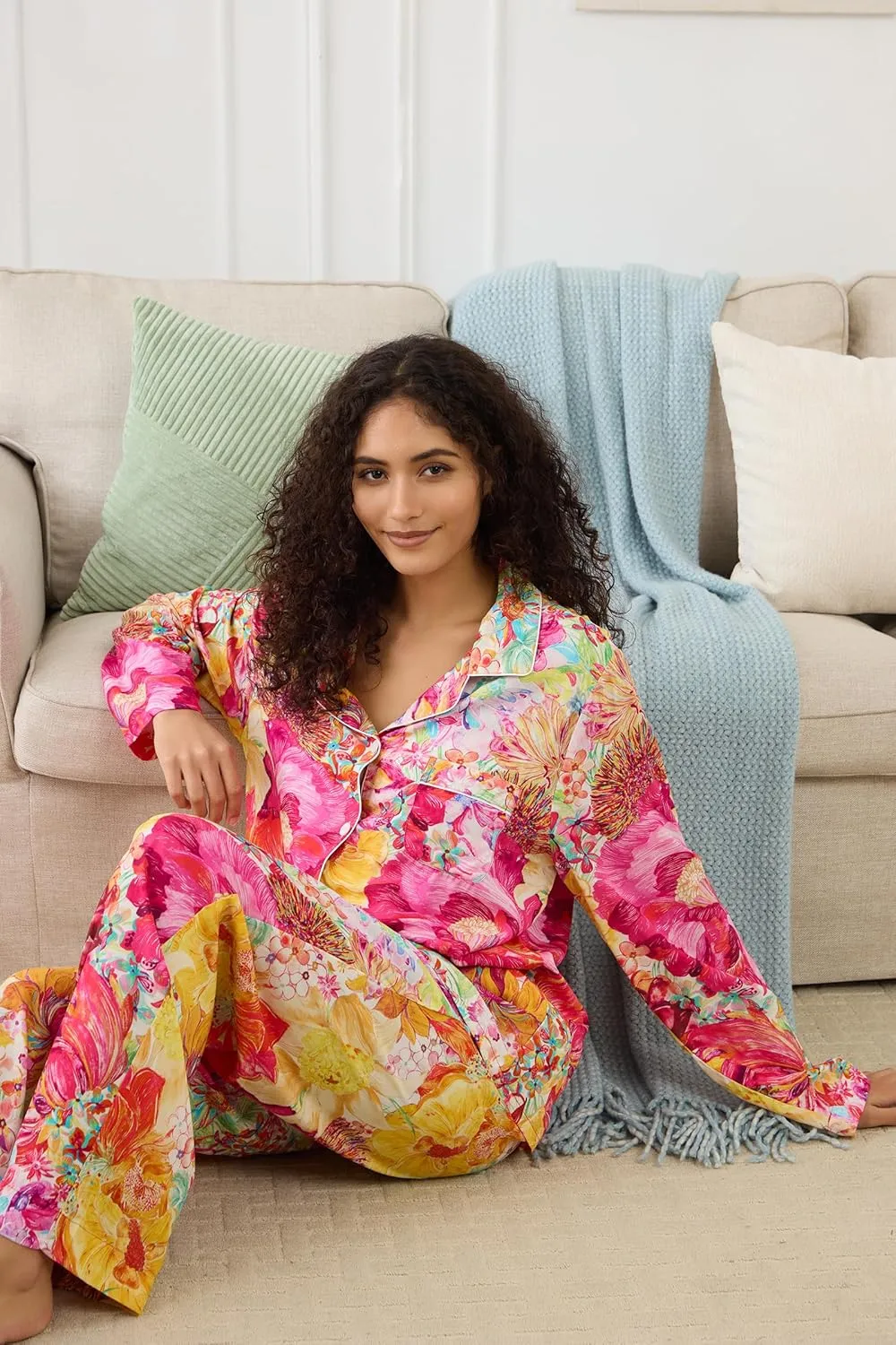 Womens Pajamas Set 2 Piece Long Sleeve Sleepwear Button Down Pjs Lounge Set Nightwear with Pockets