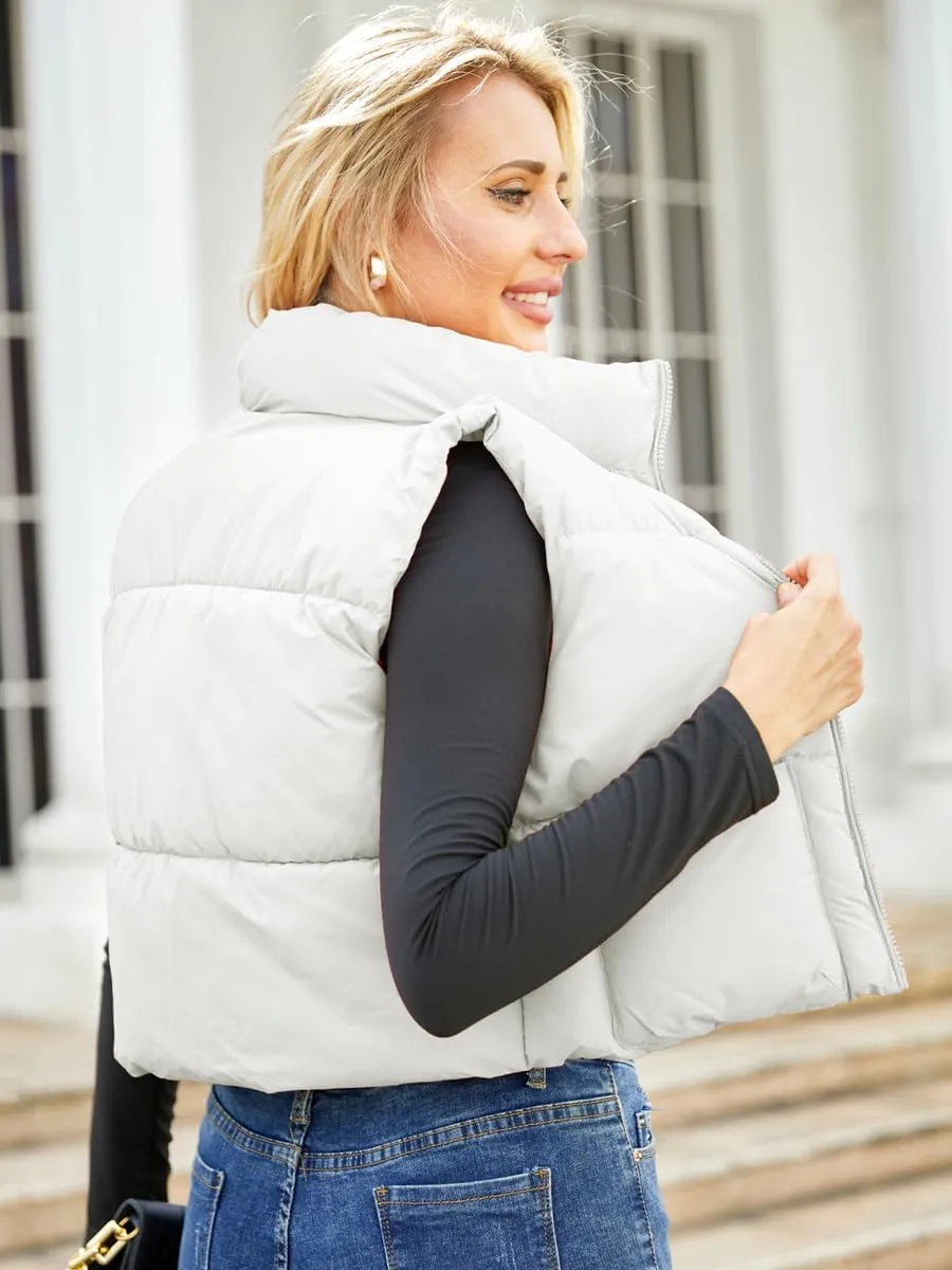 Women's Puffer Vest - Sleeveless Quilted Gilet with Detachable Hood or Crop, Lightweight Winter Vest