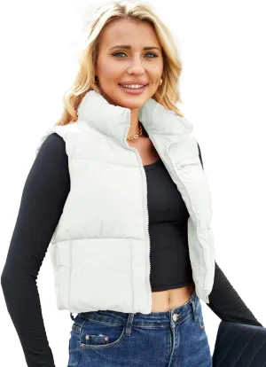 Women's Puffer Vest - Sleeveless Quilted Gilet with Detachable Hood or Crop, Lightweight Winter Vest
