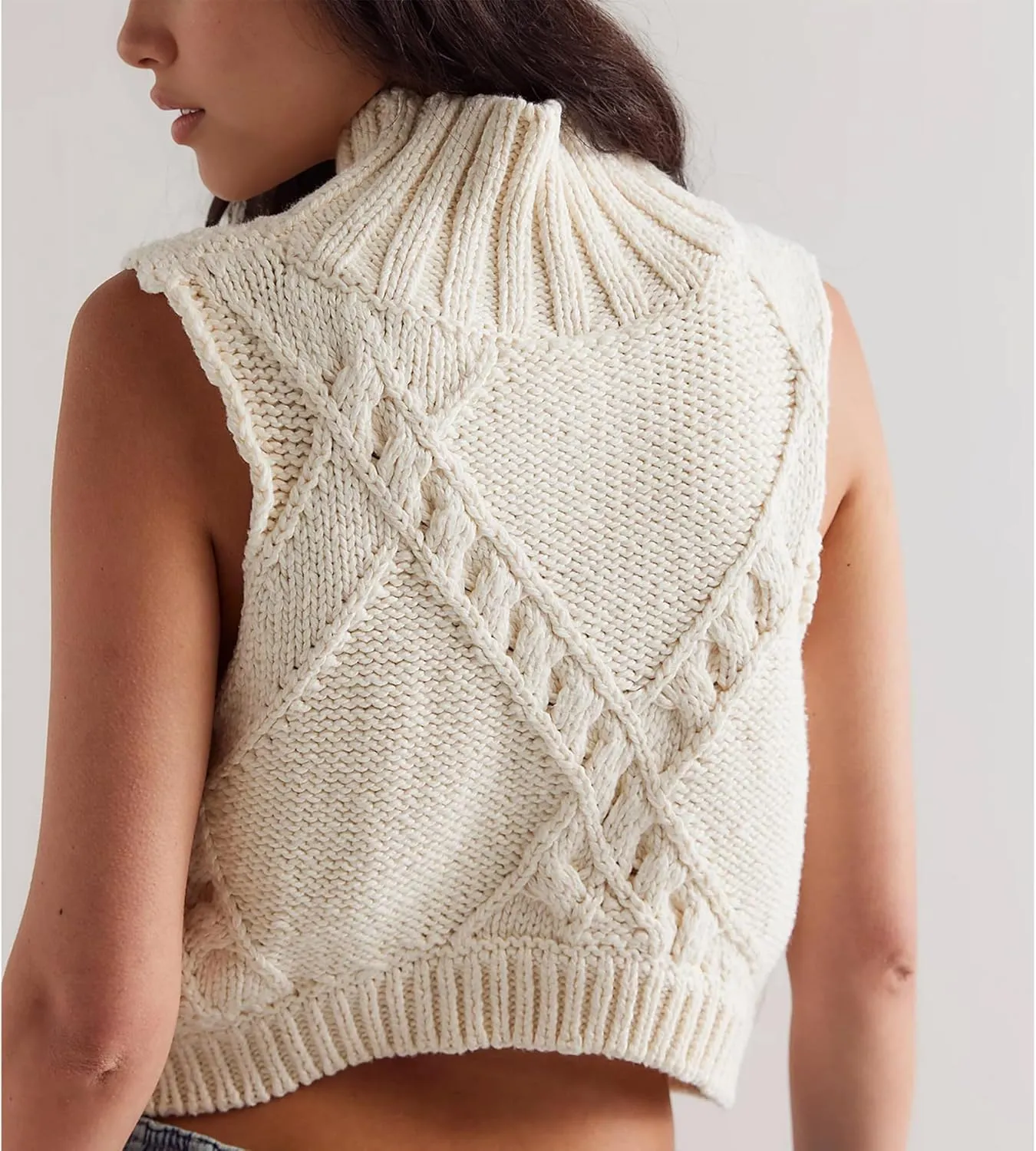 Womens Sweater Vest Turtleneck Sleeveless Crochet Knit Pullover Tank Tops Casual Fashion Trendy Outfits