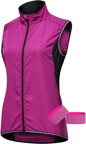Women's Waterproof Cycling Vest,Windbreaker with Reflective Armband For Running,Cycling and Climbing
