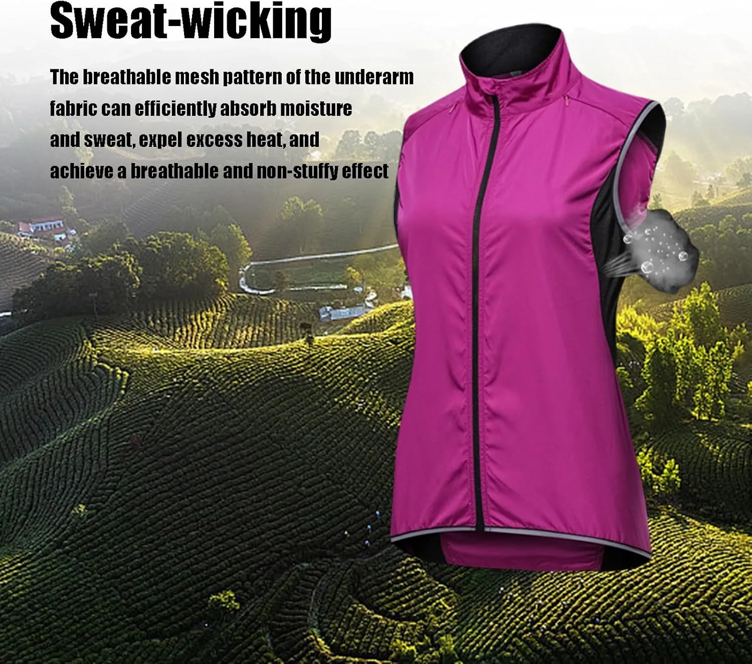Women's Waterproof Cycling Vest,Windbreaker with Reflective Armband For Running,Cycling and Climbing