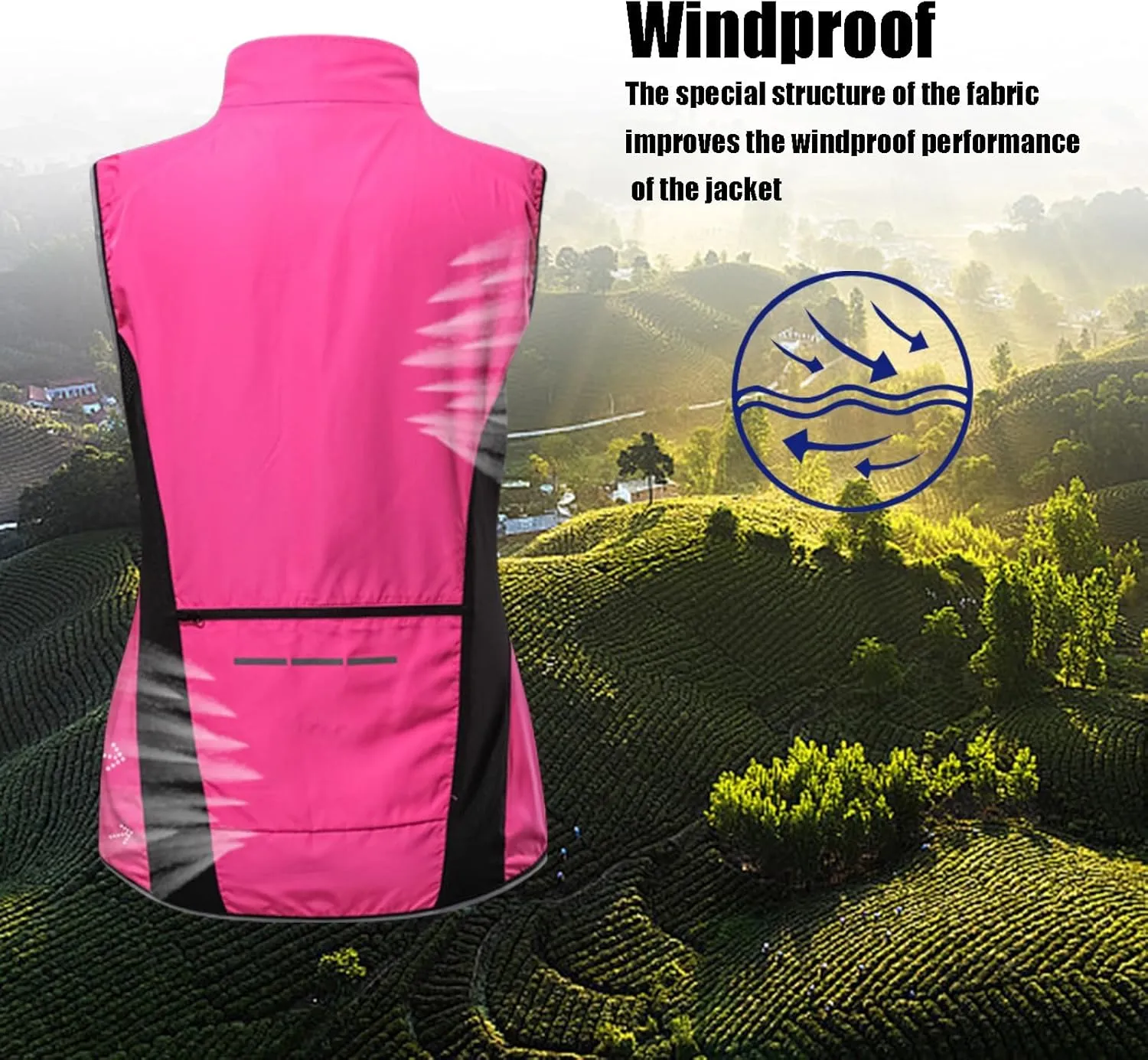 Women's Waterproof Cycling Vest,Windbreaker with Reflective Armband For Running,Cycling and Climbing
