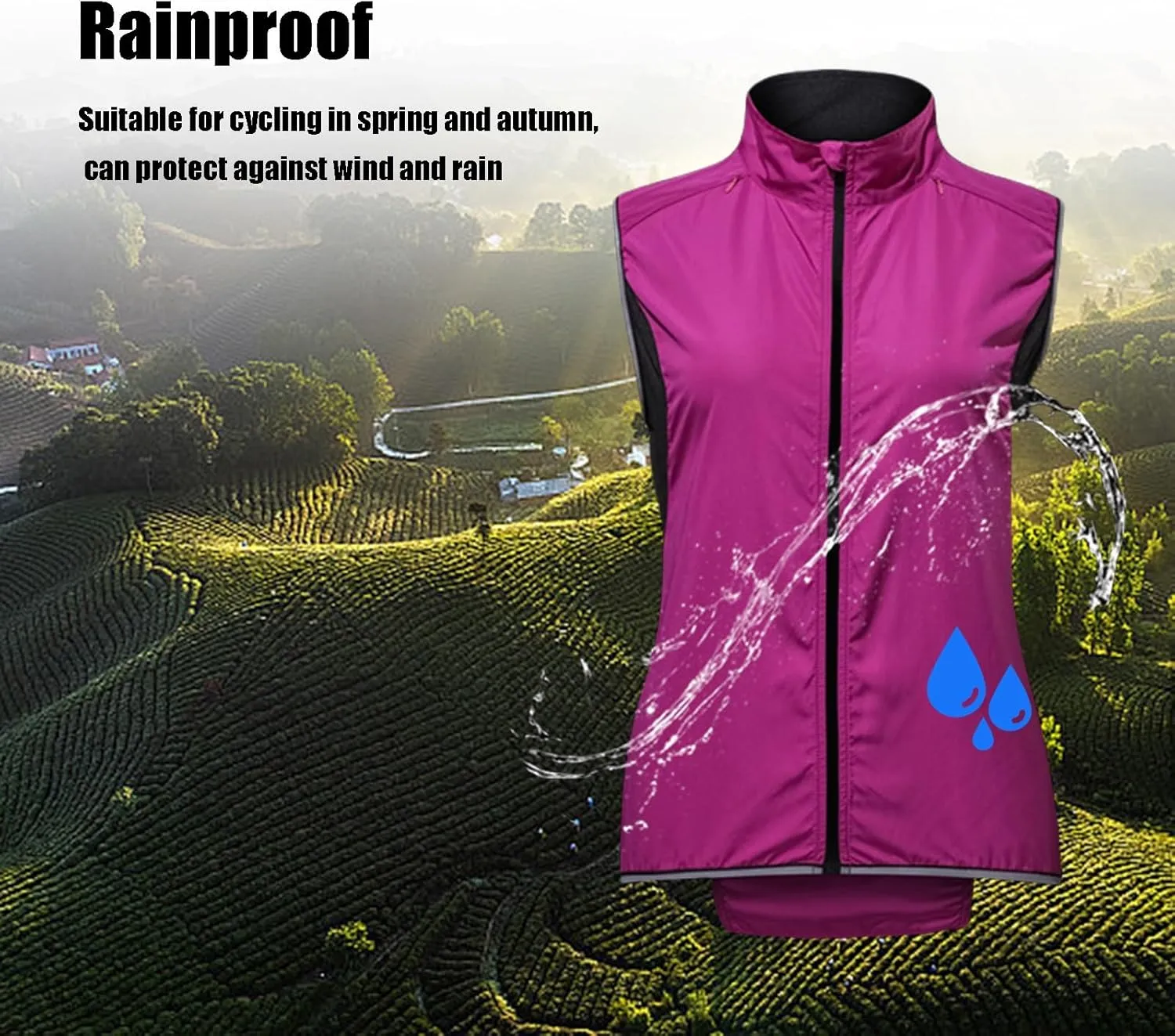 Women's Waterproof Cycling Vest,Windbreaker with Reflective Armband For Running,Cycling and Climbing