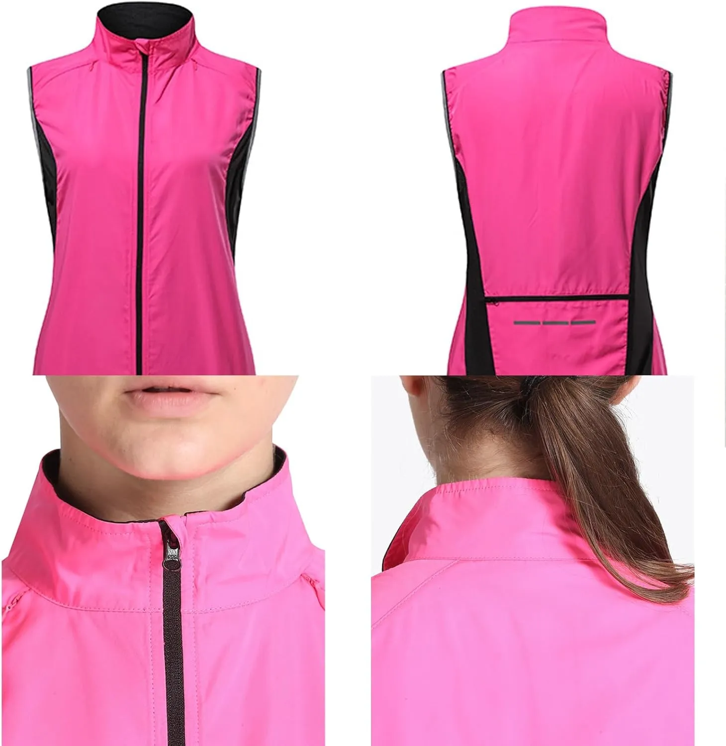 Women's Waterproof Cycling Vest,Windbreaker with Reflective Armband For Running,Cycling and Climbing
