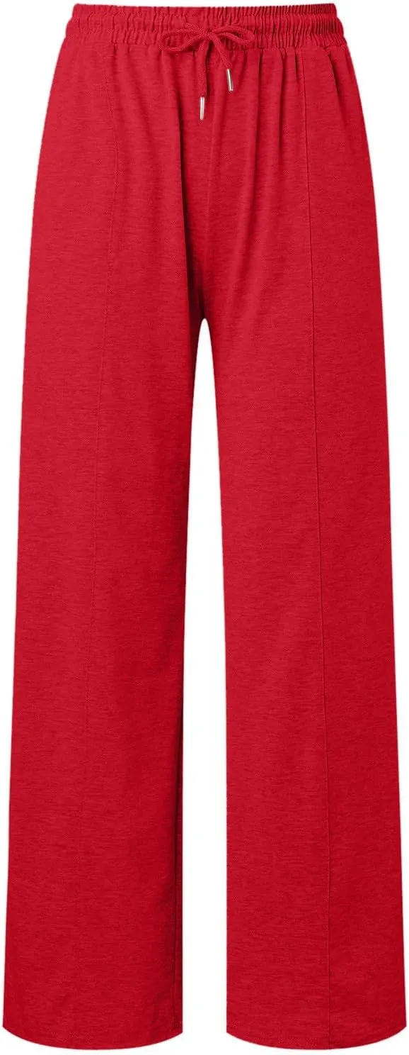Womens Wide Leg Sweatpants High Waist Baggy Straight Leg Casual Drawstring Running Joggers Pants with Pockets