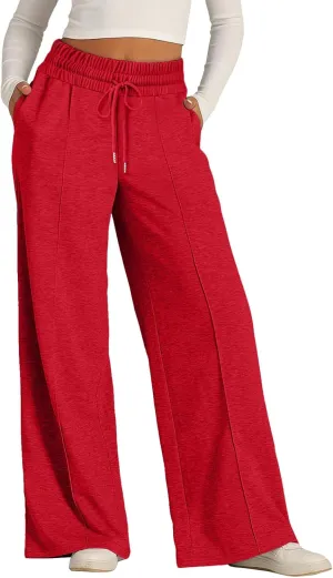 Womens Wide Leg Sweatpants High Waist Baggy Straight Leg Casual Drawstring Running Joggers Pants with Pockets