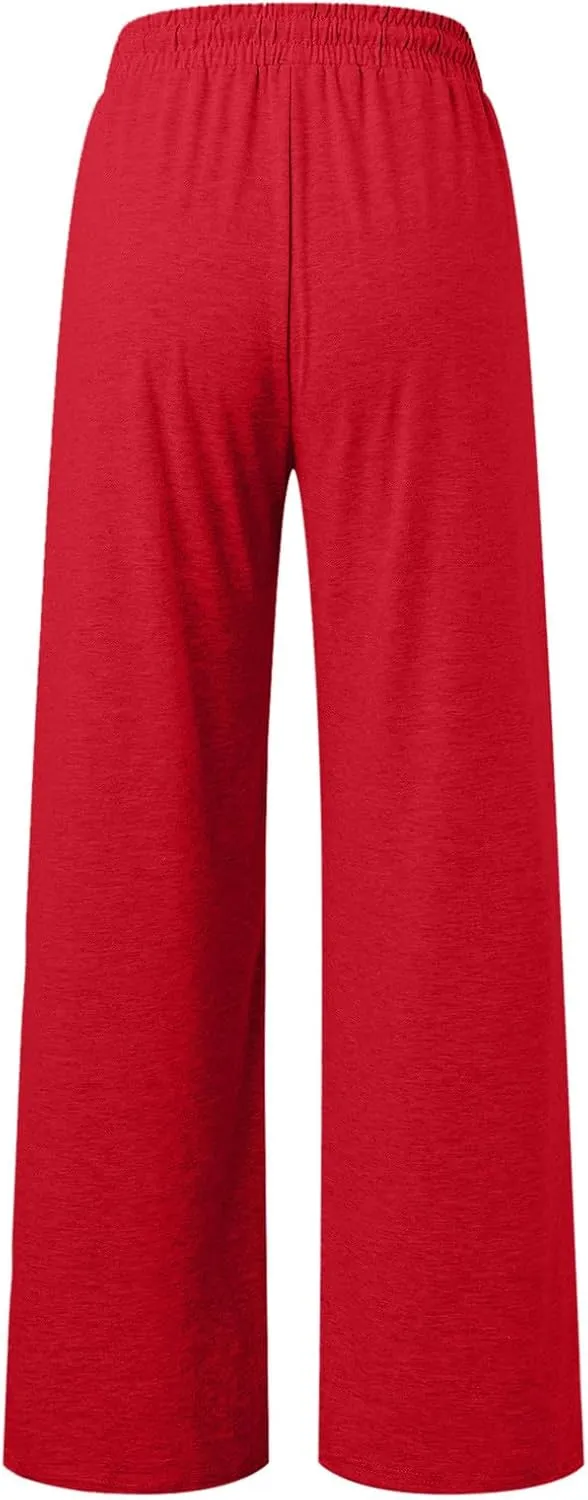 Womens Wide Leg Sweatpants High Waist Baggy Straight Leg Casual Drawstring Running Joggers Pants with Pockets
