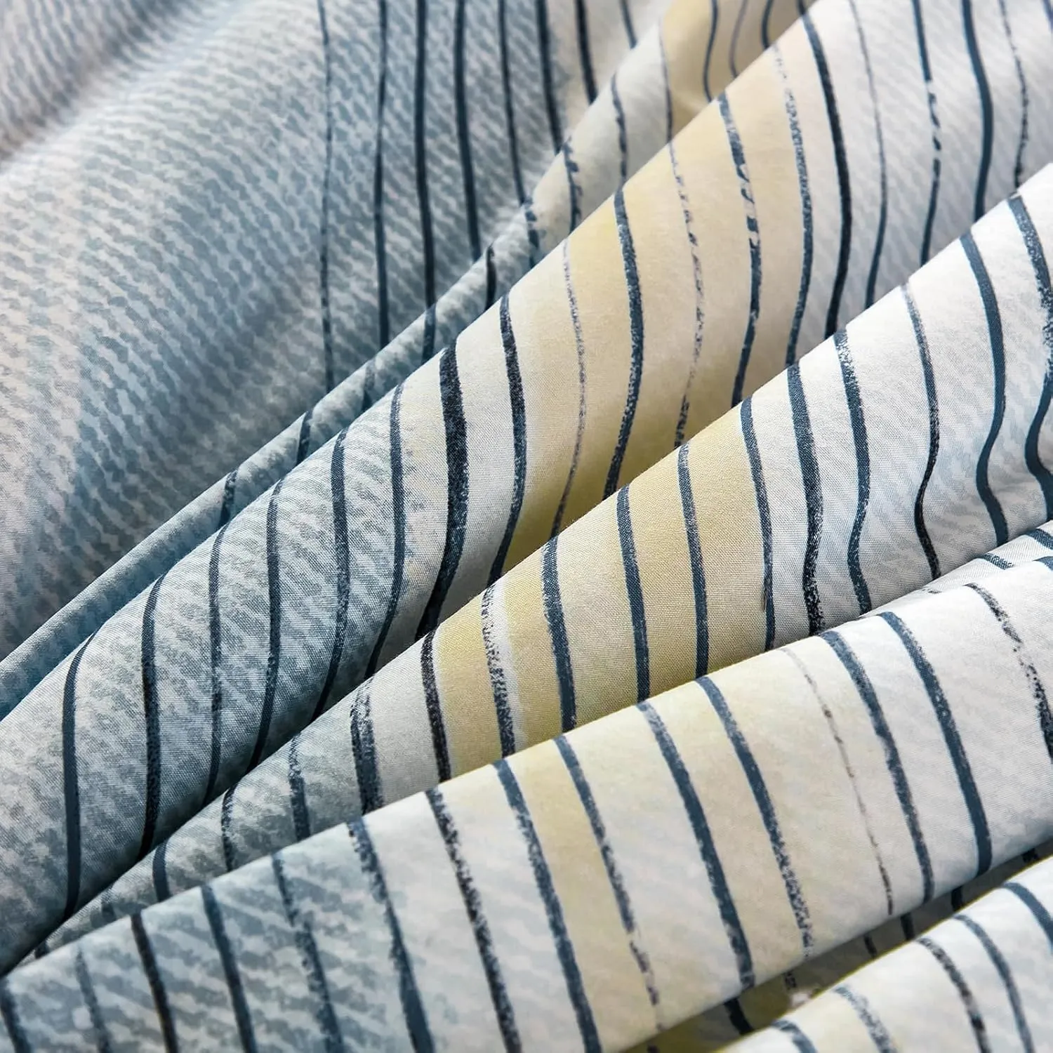 WONGS BEDDING Blue Comforter Set Full Size, 7 Pieces Full Bed in a Bag for All Season, Soft and Breathable Striped Bedding Set with Boho Comforter, Flat Sheet, Fitted Sheet, Pillowcases & Shams