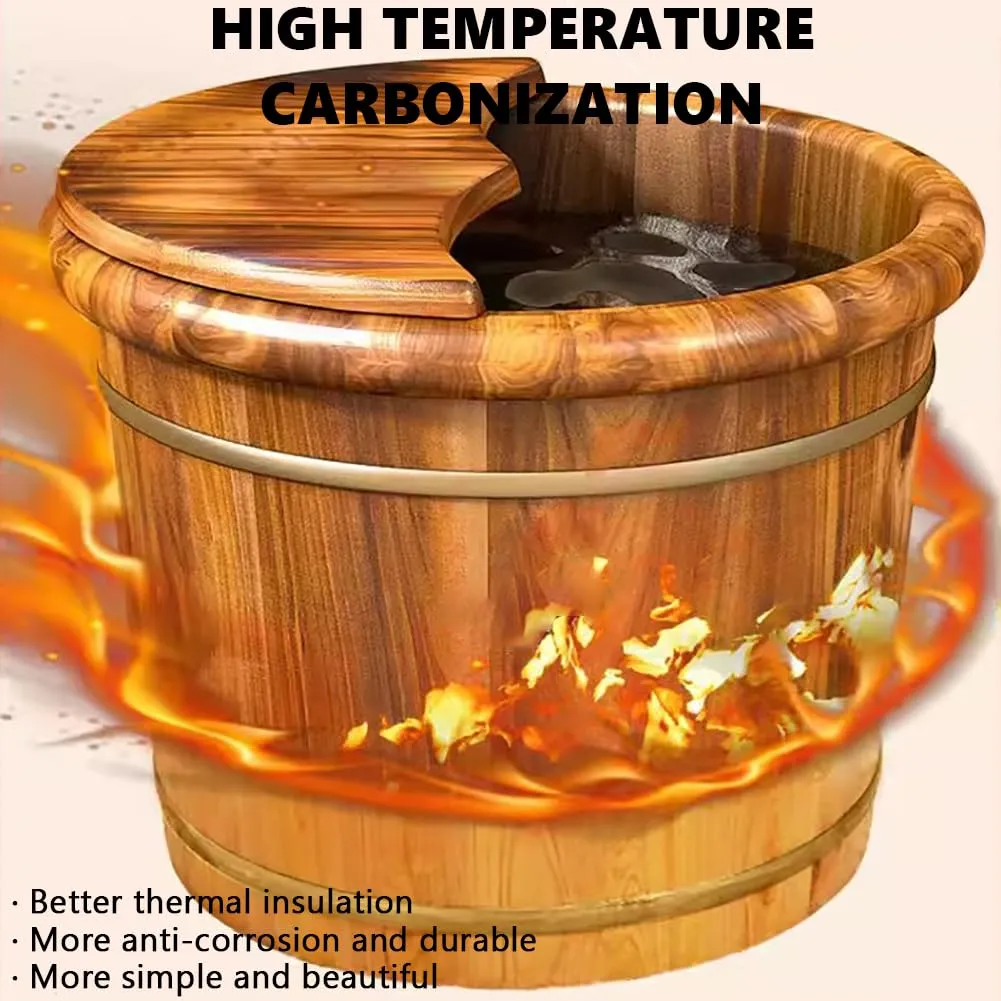 Wooden Foot Soak Bath Tub Lit, Cypress Foot SPA with Foot Massager Roller & Insulation Lid, Solid Wood Foot Tub Bucket Pedicure Barrel Foot Massager, Pedicure Foot Spa Bucket,L