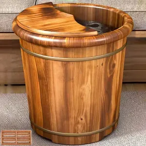 Wooden Foot Soak Bath Tub Lit, Cypress Foot SPA with Foot Massager Roller & Insulation Lid, Solid Wood Foot Tub Bucket Pedicure Barrel Foot Massager, Pedicure Foot Spa Bucket,L