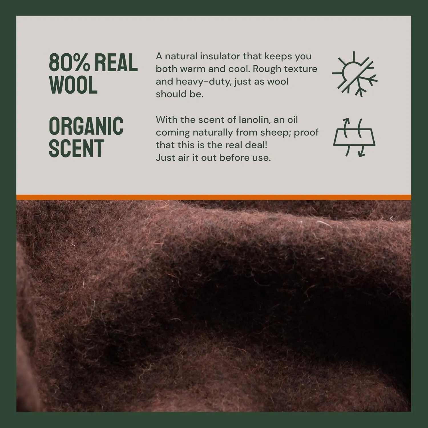 Woolly Mammoth Merino Wool Blanket - Large 66" x 90", 4LBS Camp Blanket | Cabin Throw, Cold Weather, Emergency, Dog Camping Gear, Hiking, Survival, Army, Outside, Outdoors, Twin Size Bed, Brown Color